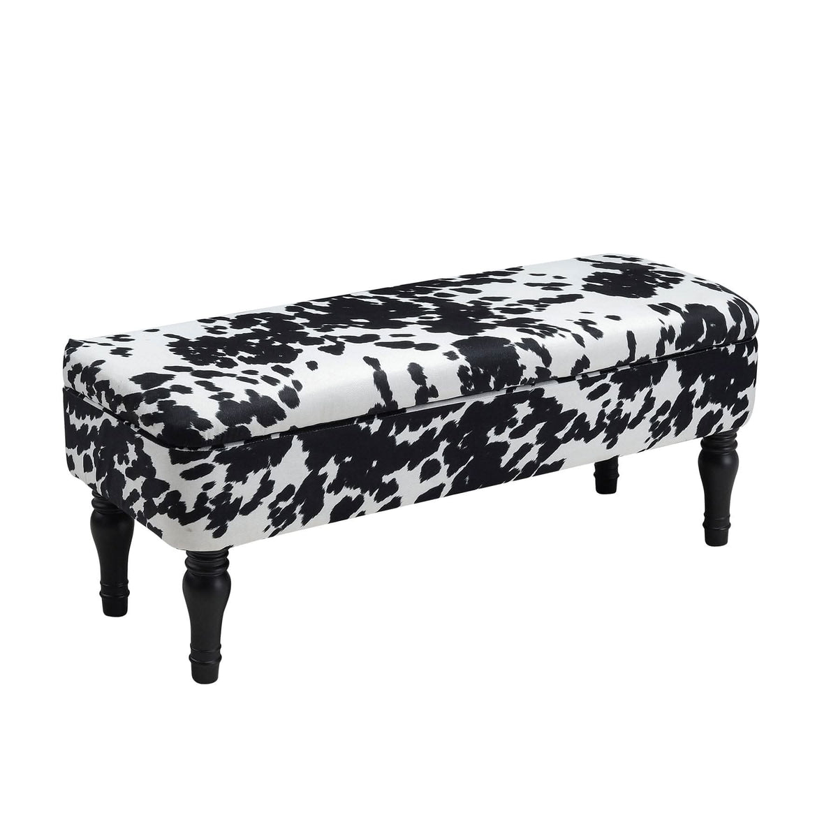 Cow Print Velvet Storage Bench with Black Rubberwood Legs