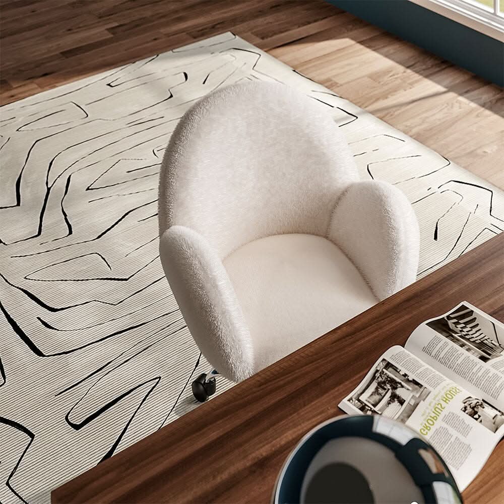 Classic White Upholstered Office Chair with Wood Accents