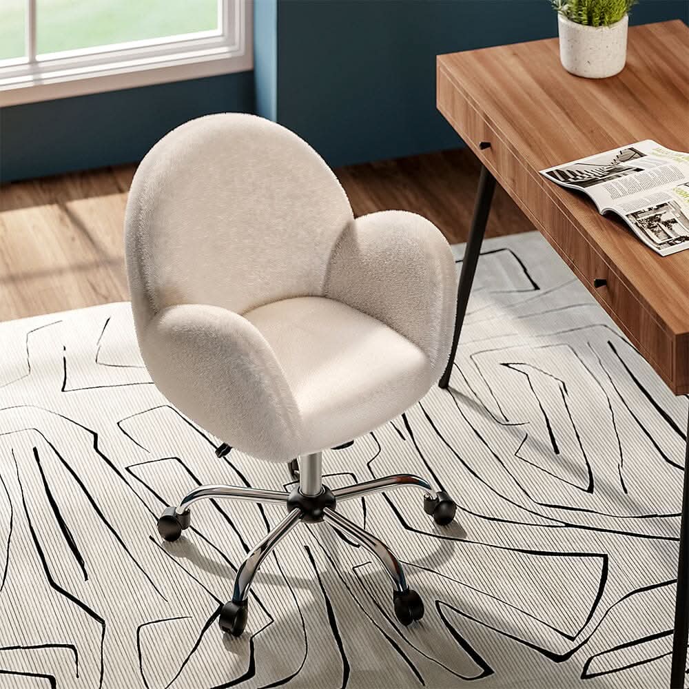Classic White Upholstered Office Chair with Wood Accents