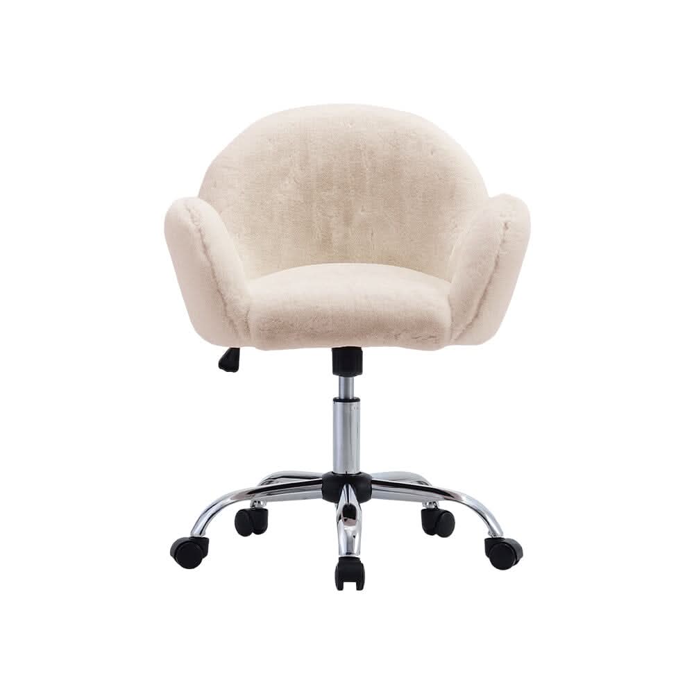 Classic White Upholstered Office Chair with Wood Accents