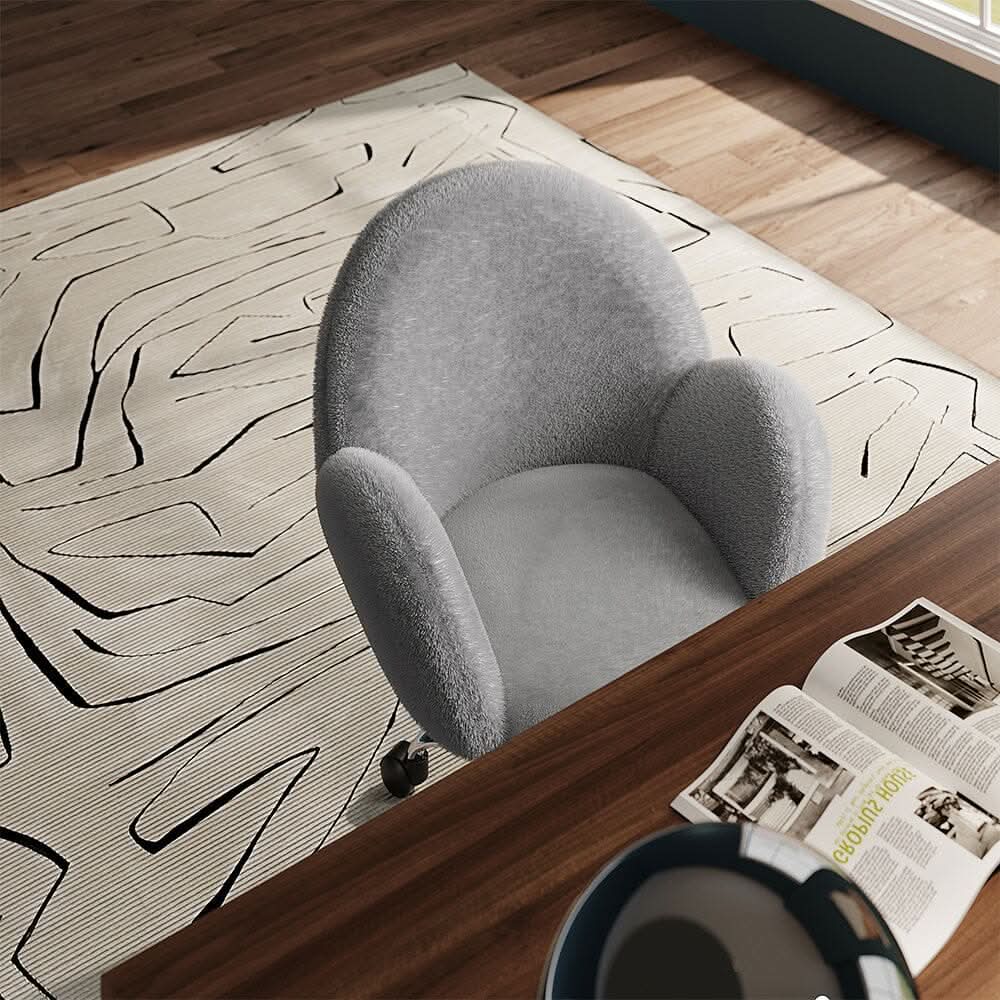 Grey Plush Adjustable Office Chair with Armrests and Rolling Wheels