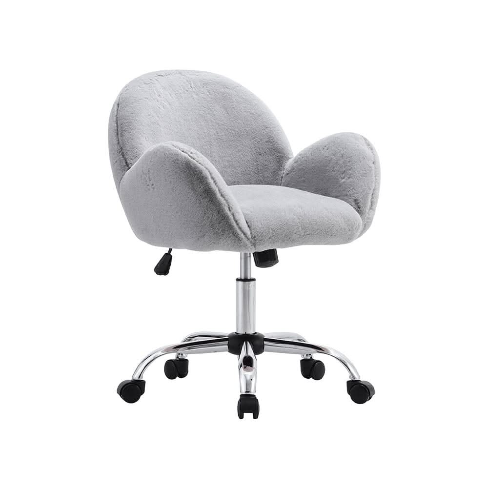 Grey Plush Adjustable Office Chair with Armrests and Rolling Wheels