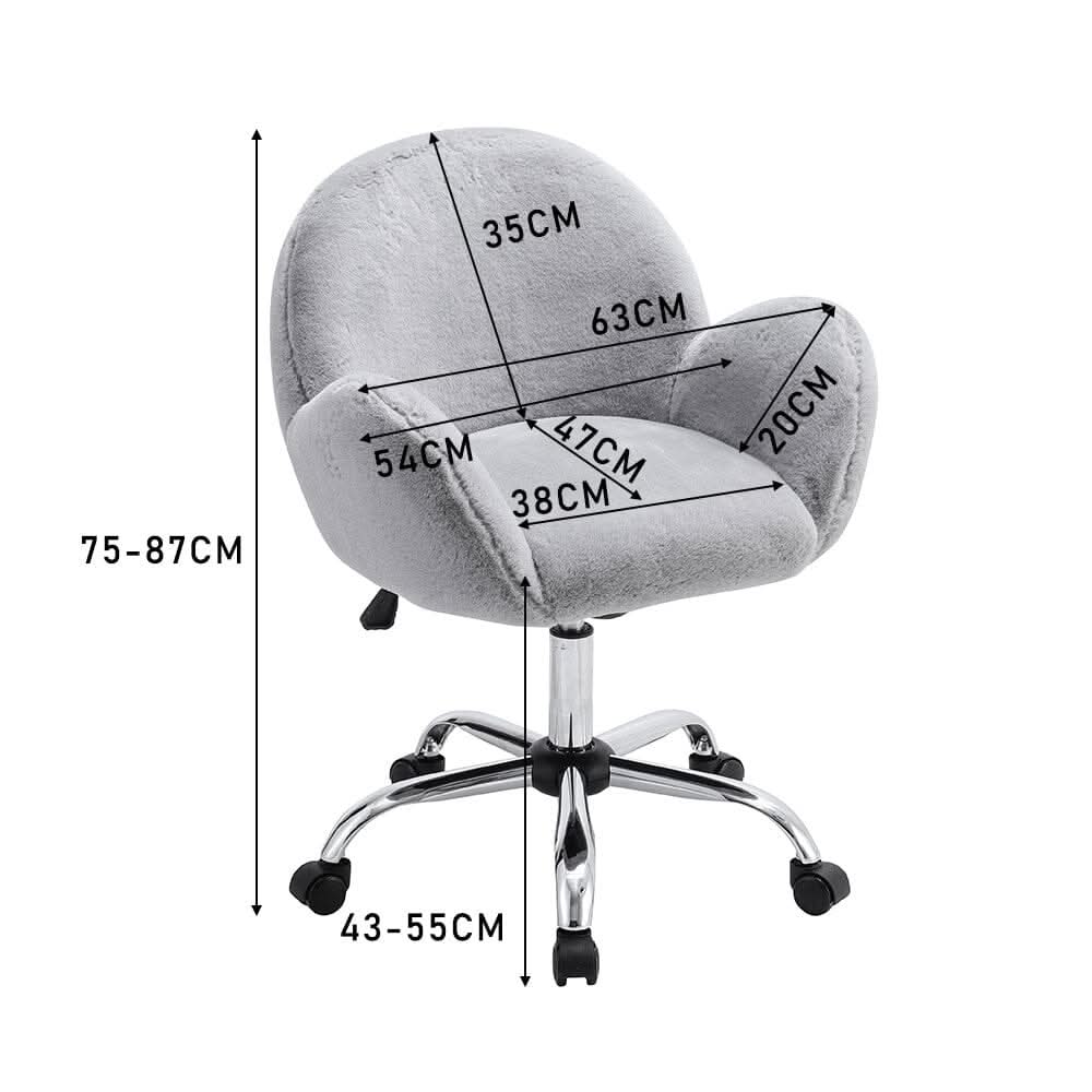 Grey Plush Adjustable Office Chair with Armrests and Rolling Wheels