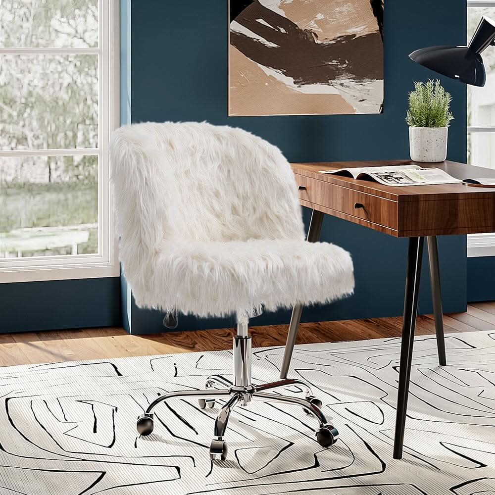 Elegant White Office Chair with Chrome Star Base