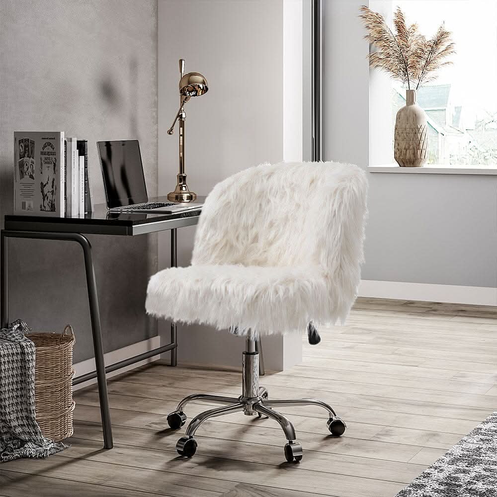 Elegant White Office Chair with Chrome Star Base