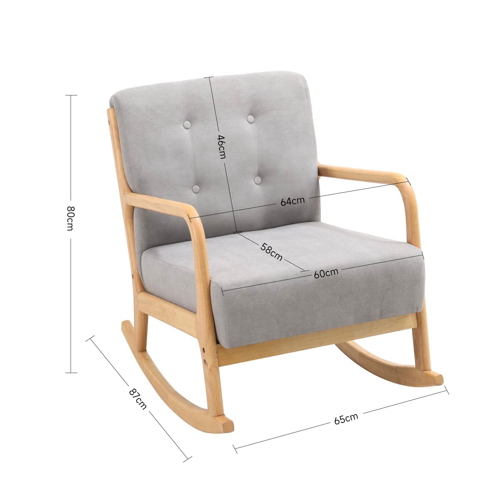 Linen Rocking Chair Upholstered Seat Lounge Chair Grey