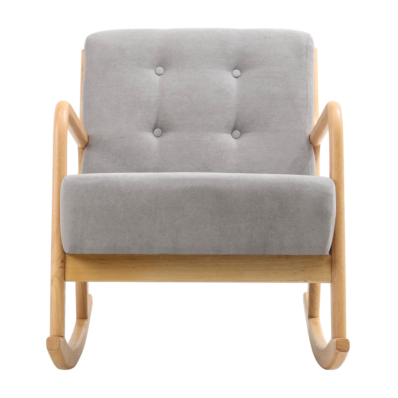 Linen Rocking Chair Upholstered Seat Lounge Chair Grey