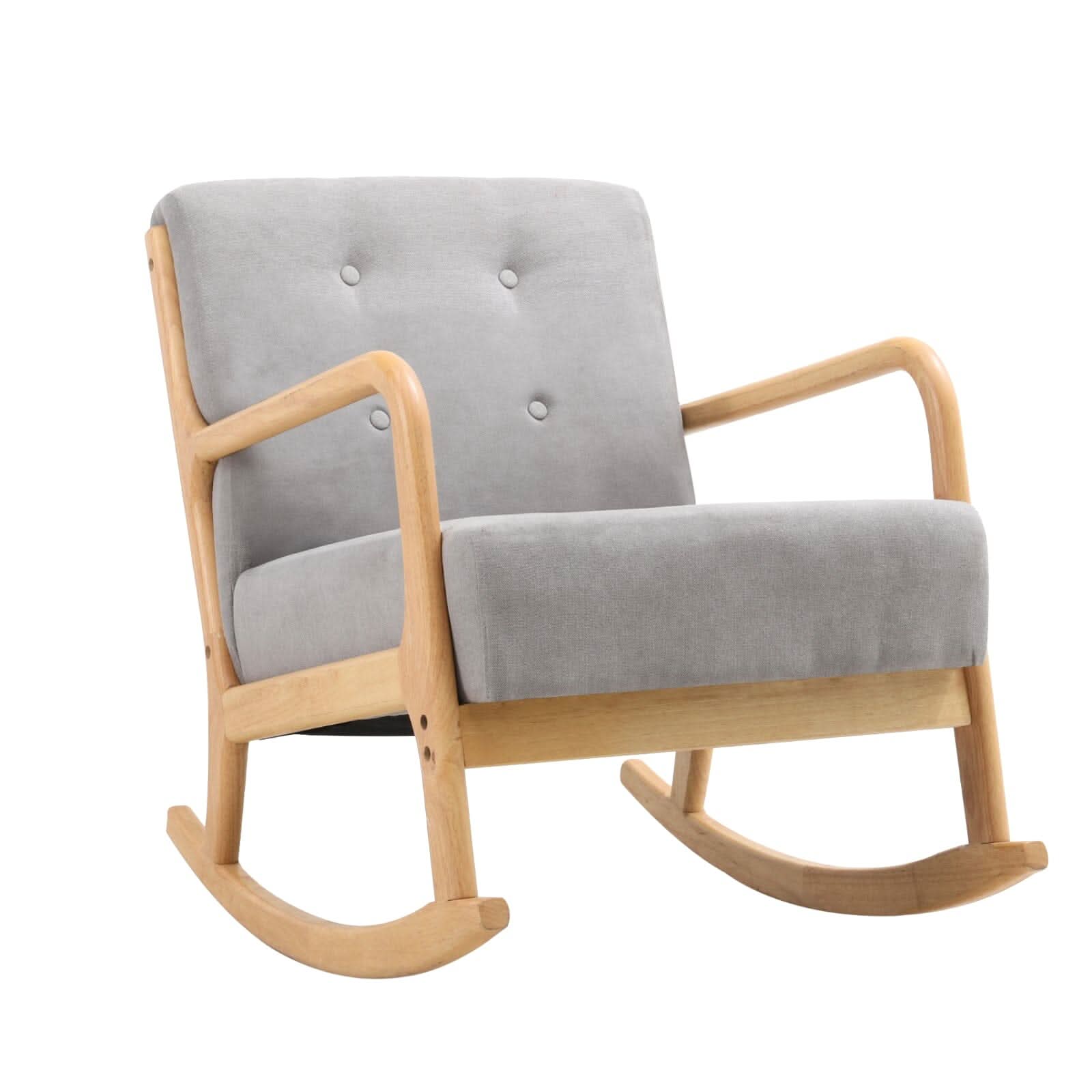 Linen Rocking Chair Upholstered Seat Lounge Chair Grey