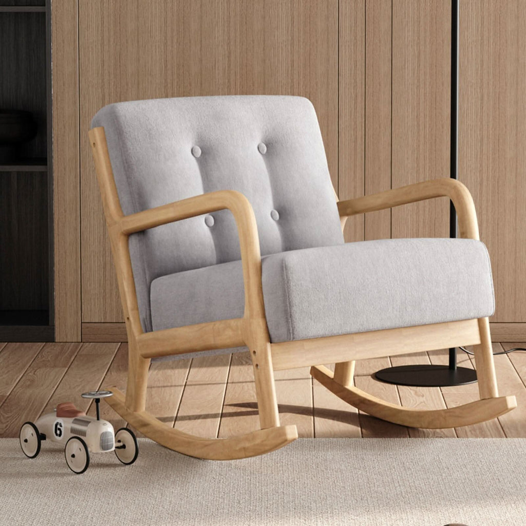 Linen Rocking Chair Upholstered Seat Lounge Chair Grey