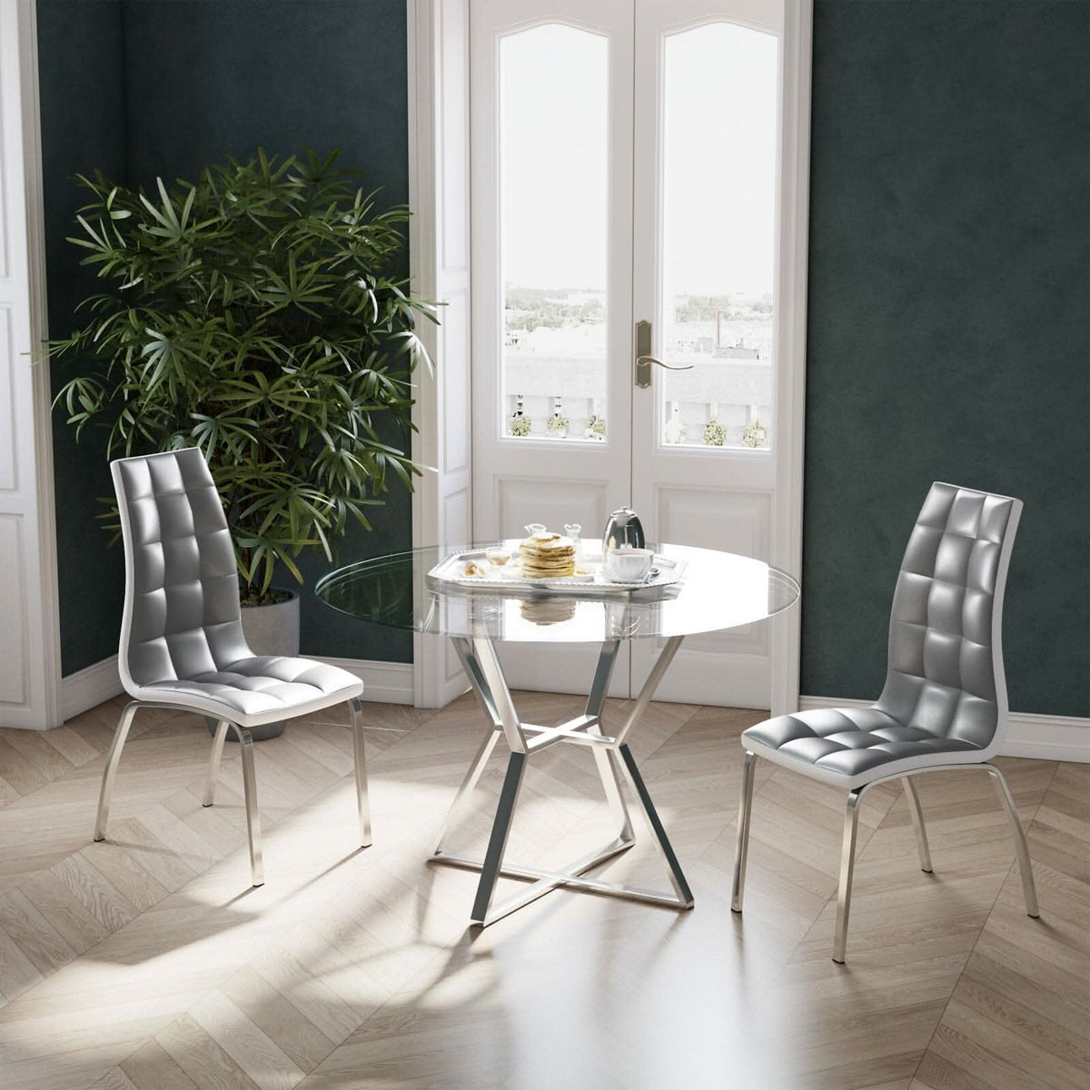 Grey Faux Leather Dining Chair with Metal Legs