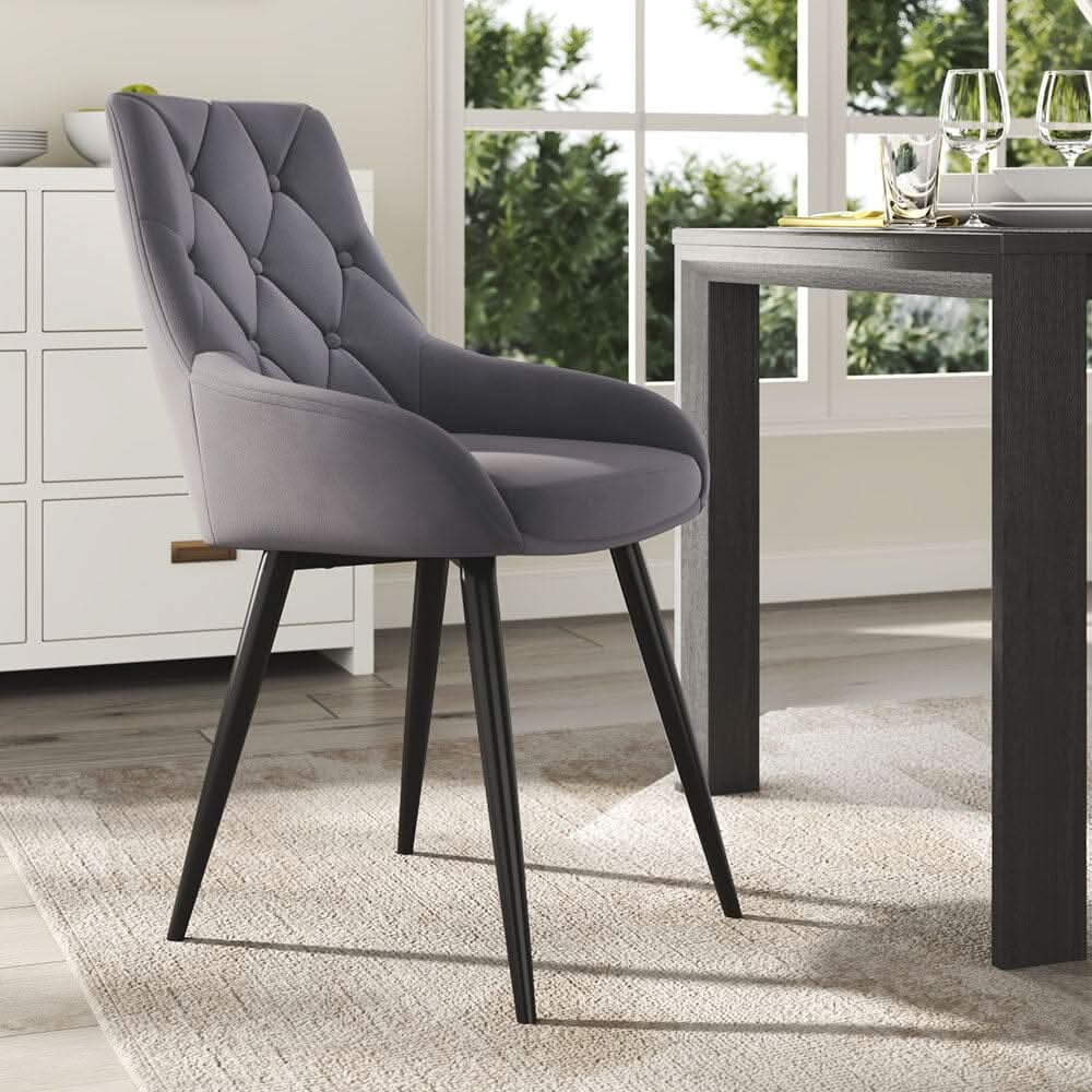 Velvet Dining Chairs with Black Metal Legs – Set of 2