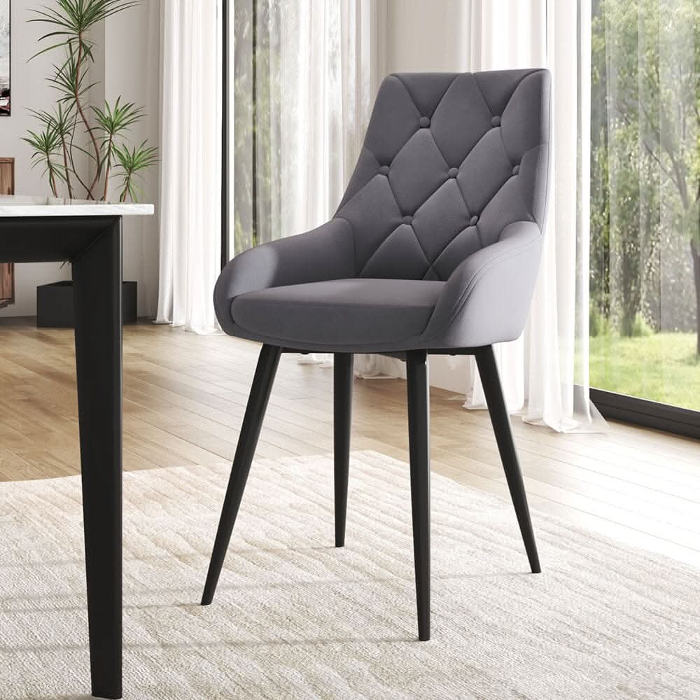 Velvet Dining Chairs with Black Metal Legs – Set of 2
