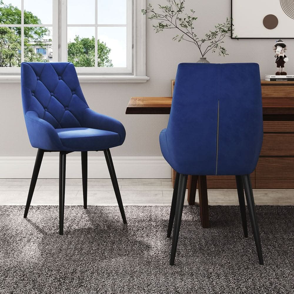 Velvet Dining Chairs with Black Metal Legs – Set of 2