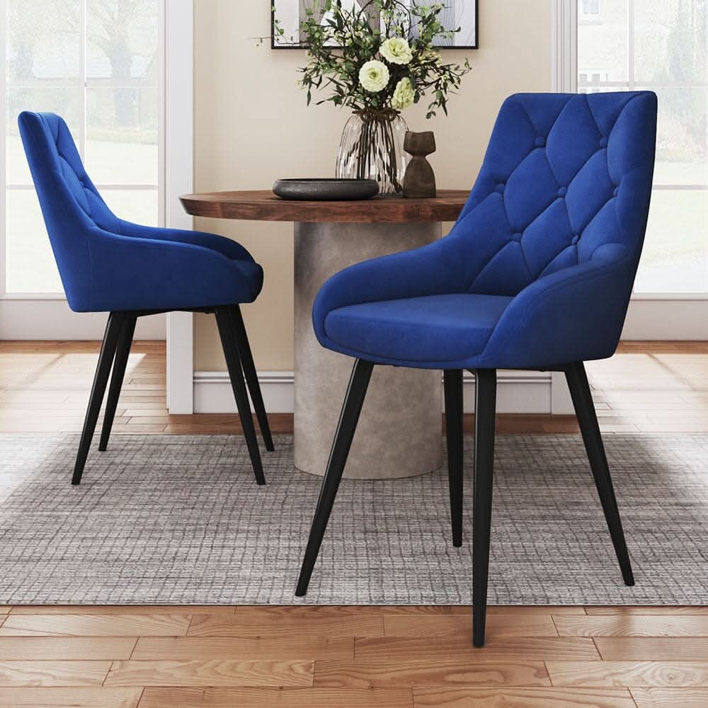 Velvet Dining Chairs with Black Metal Legs – Set of 2
