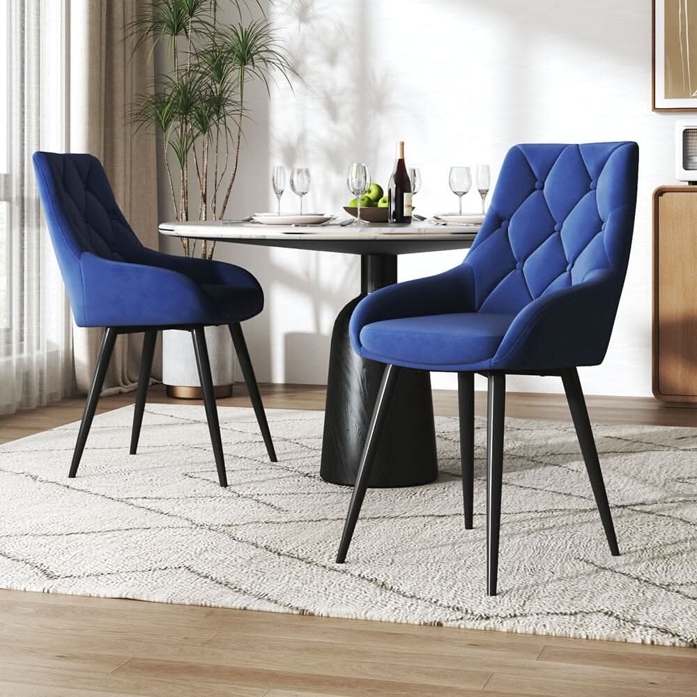 Velvet Dining Chairs with Black Metal Legs – Set of 2