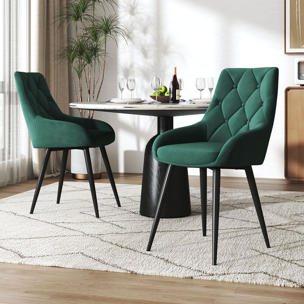 Velvet Dining Chairs with Black Metal Legs – Set of 2