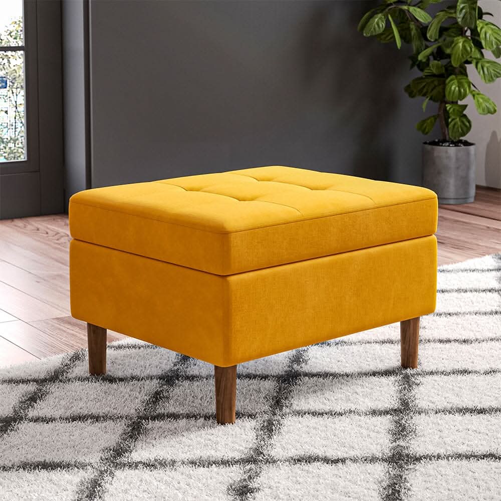 Mustard Yellow Velvet Storage Ottoman