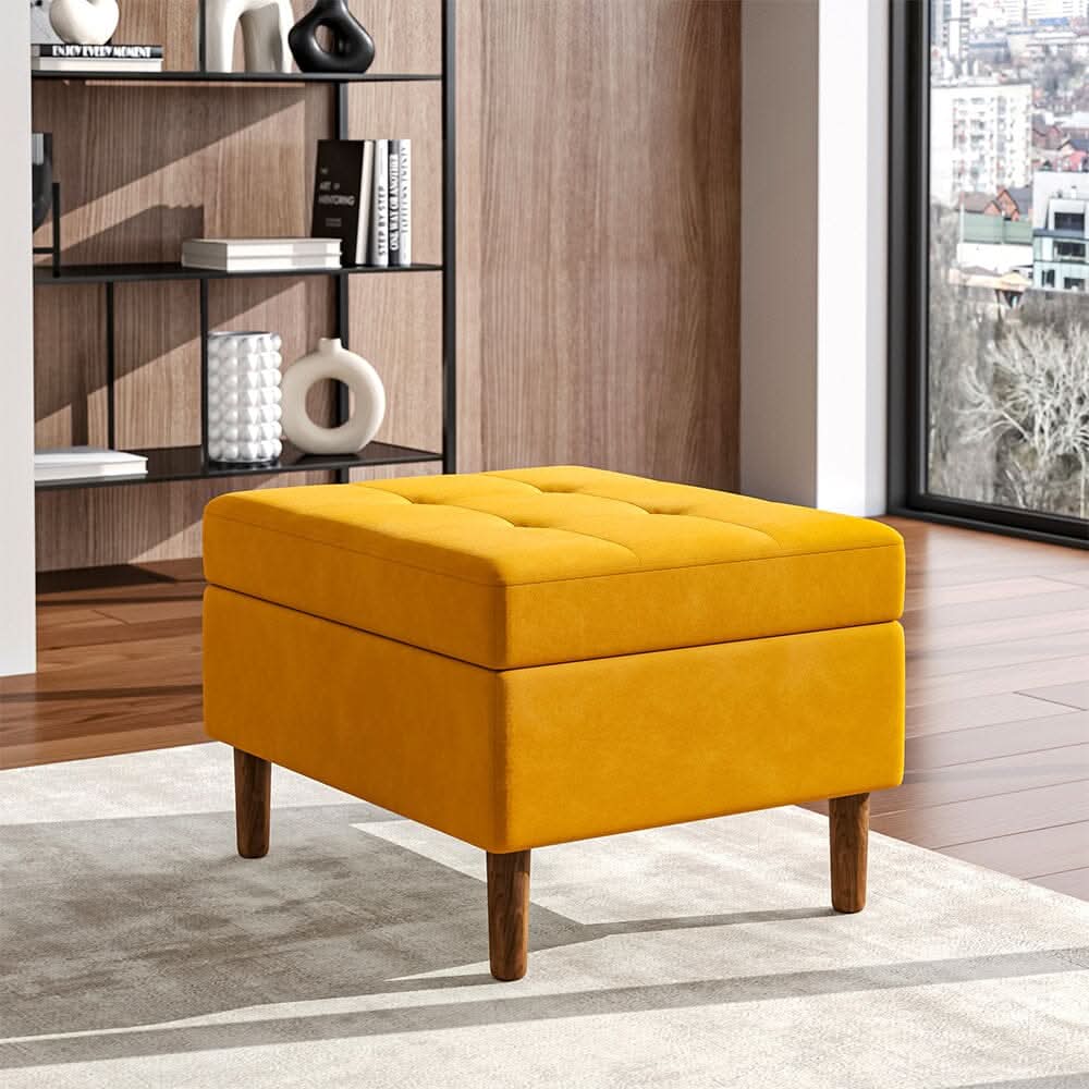 Mustard Yellow Velvet Storage Ottoman