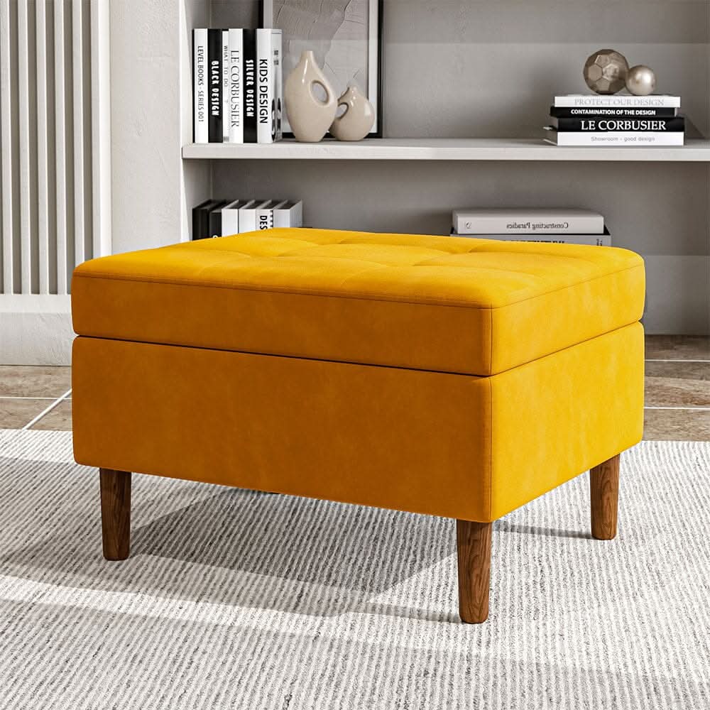 Mustard Yellow Velvet Storage Ottoman