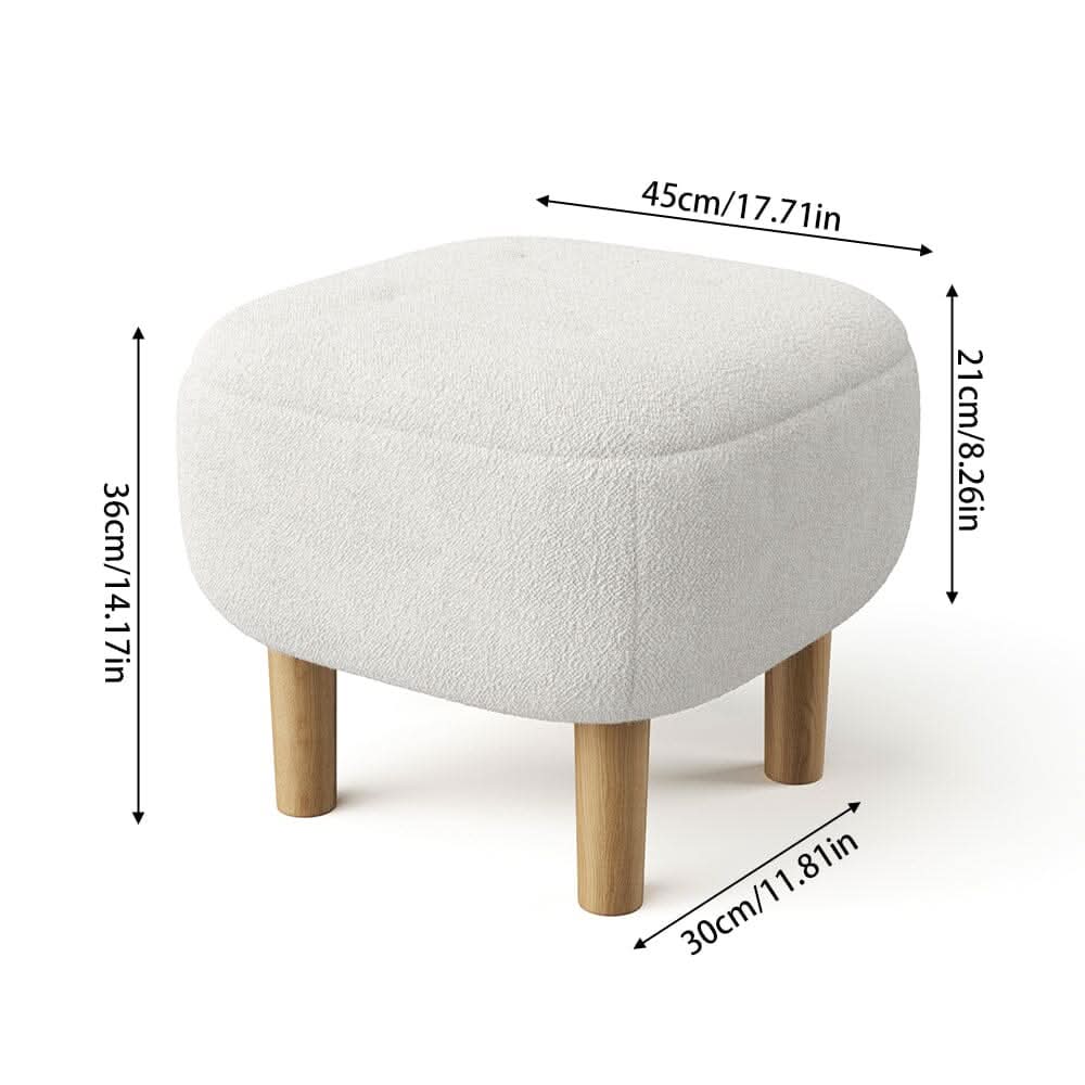 Square Teddy Fabric Ottoman Stool with Tufted Detail