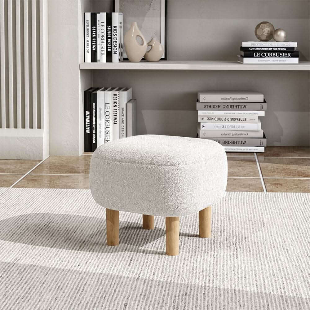 Square Teddy Fabric Ottoman Stool with Tufted Detail