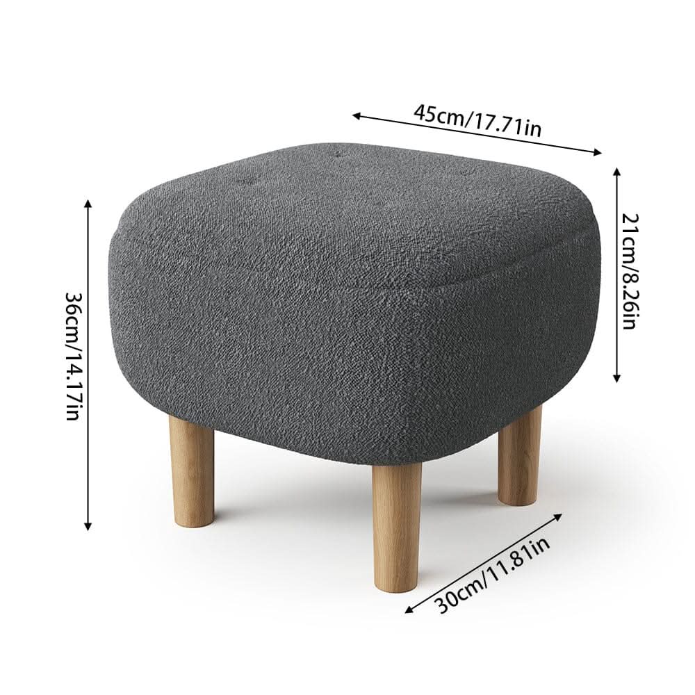 Square Teddy Fabric Ottoman Stool with Tufted Detail