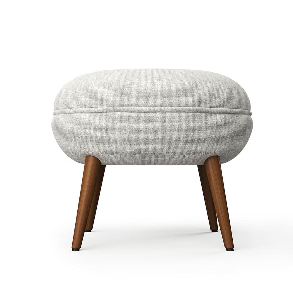 Linen Oval Stool Ottoman Footstool with Wooden Legs