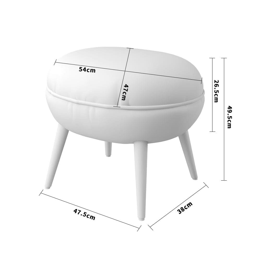 Linen Oval Stool Ottoman Footstool with Wooden Legs