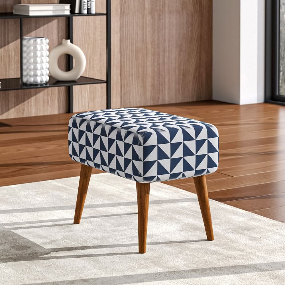 Mid-Century Modern Geometric Print Ottoman Bench Linen Fabric
