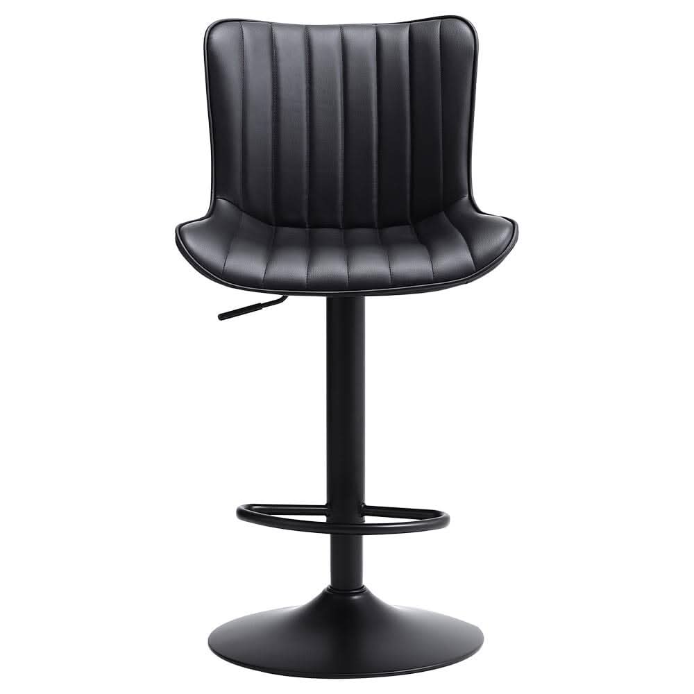 Set of 2 Bar Stools with Black Leather Swivel Adjustable Height