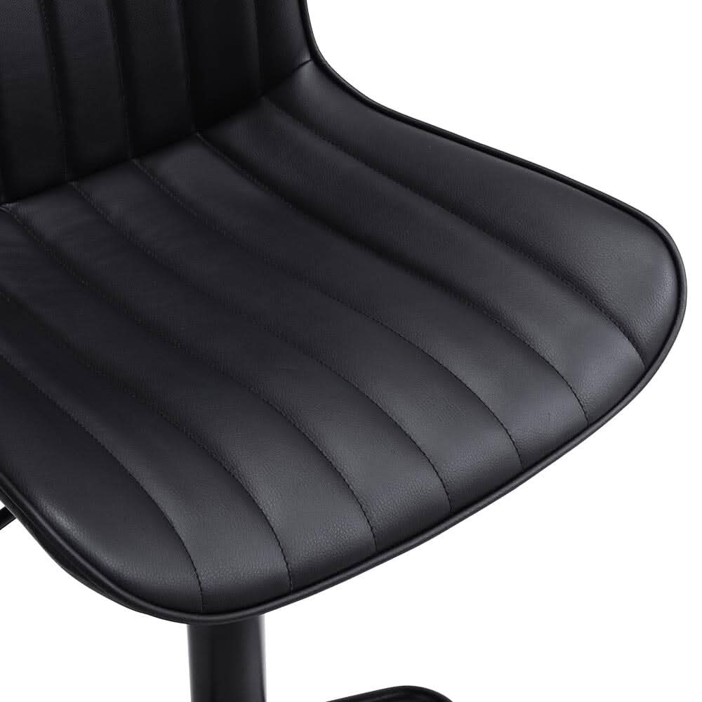 Set of 2 Bar Stools with Black Leather Swivel Adjustable Height