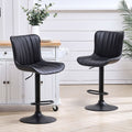 Set of 2 Bar Stools with Black Leather Swivel Adjustable Height