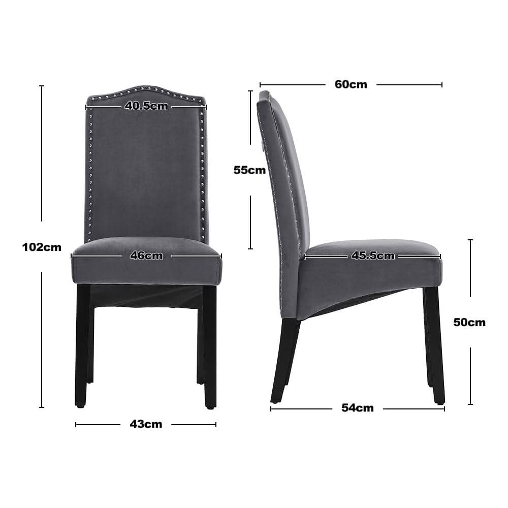 Set of 2 Grey Velvet Upholstered High Back Dinning Chair