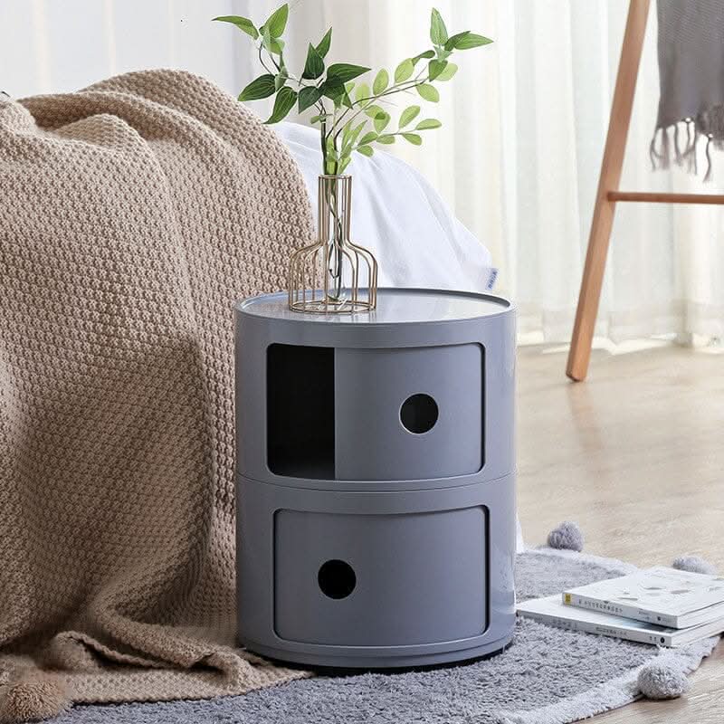 Gray 2-Tier Round ABS Plastic Storage Cabinet