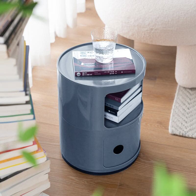 Gray 2-Tier Round ABS Plastic Storage Cabinet
