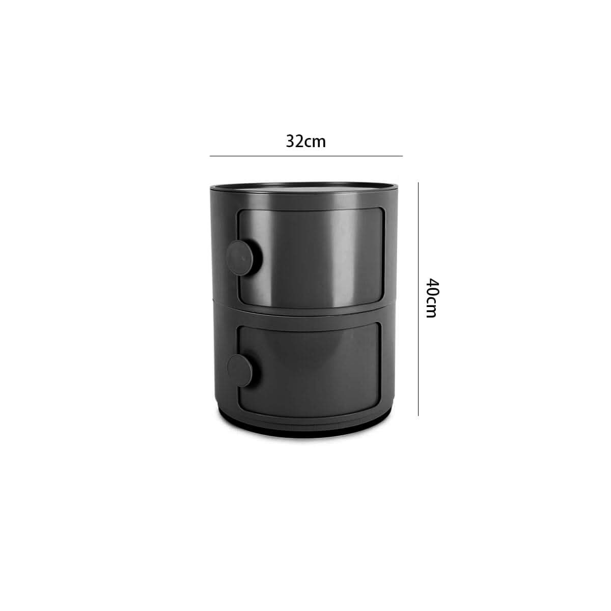Black 2-Tier Round ABS Plastic Storage Cabinet With Circular Handles