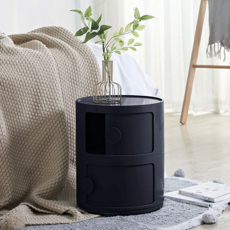 Black 2-Tier Round ABS Plastic Storage Cabinet With Circular Handles