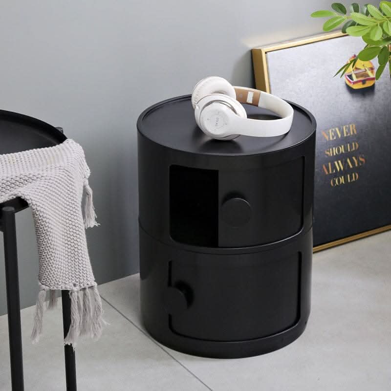 Black 2-Tier Round ABS Plastic Storage Cabinet With Circular Handles