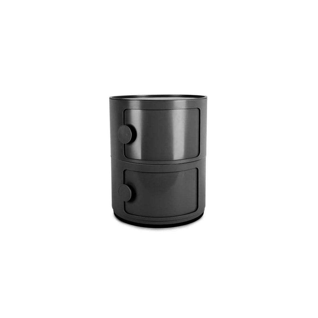 Black 2-Tier Round ABS Plastic Storage Cabinet With Circular Handles