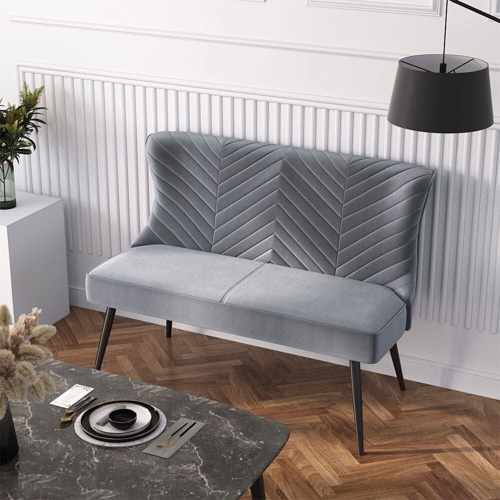 2 Seater Bench Sofa Grey Velvet Metal Legs