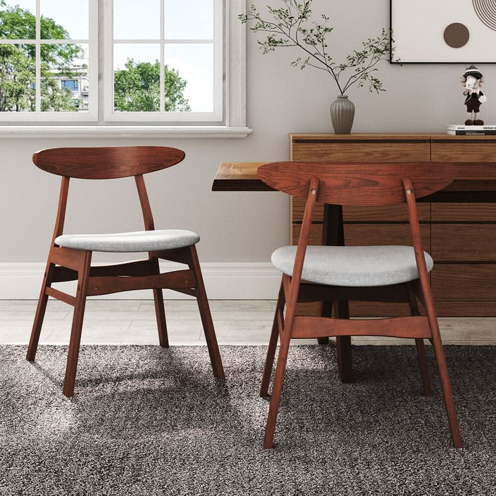 Linen Upholstered Wooden Dining Chair with Curved Backrest