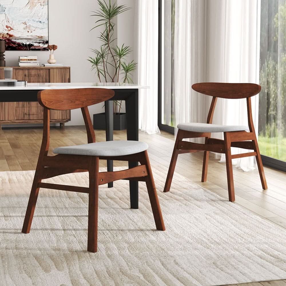 Linen Upholstered Wooden Dining Chair with Curved Backrest