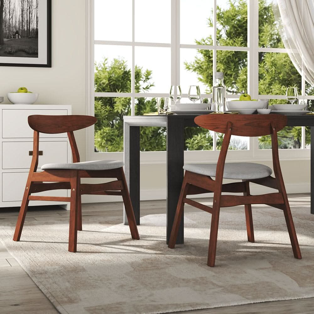 Linen Upholstered Wooden Dining Chair with Curved Backrest