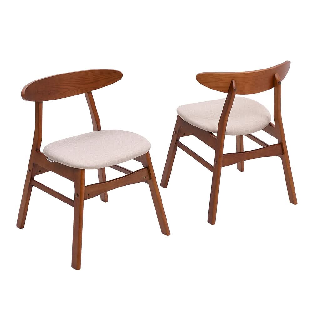 Linen Upholstered Wooden Dining Chair with Curved Backrest