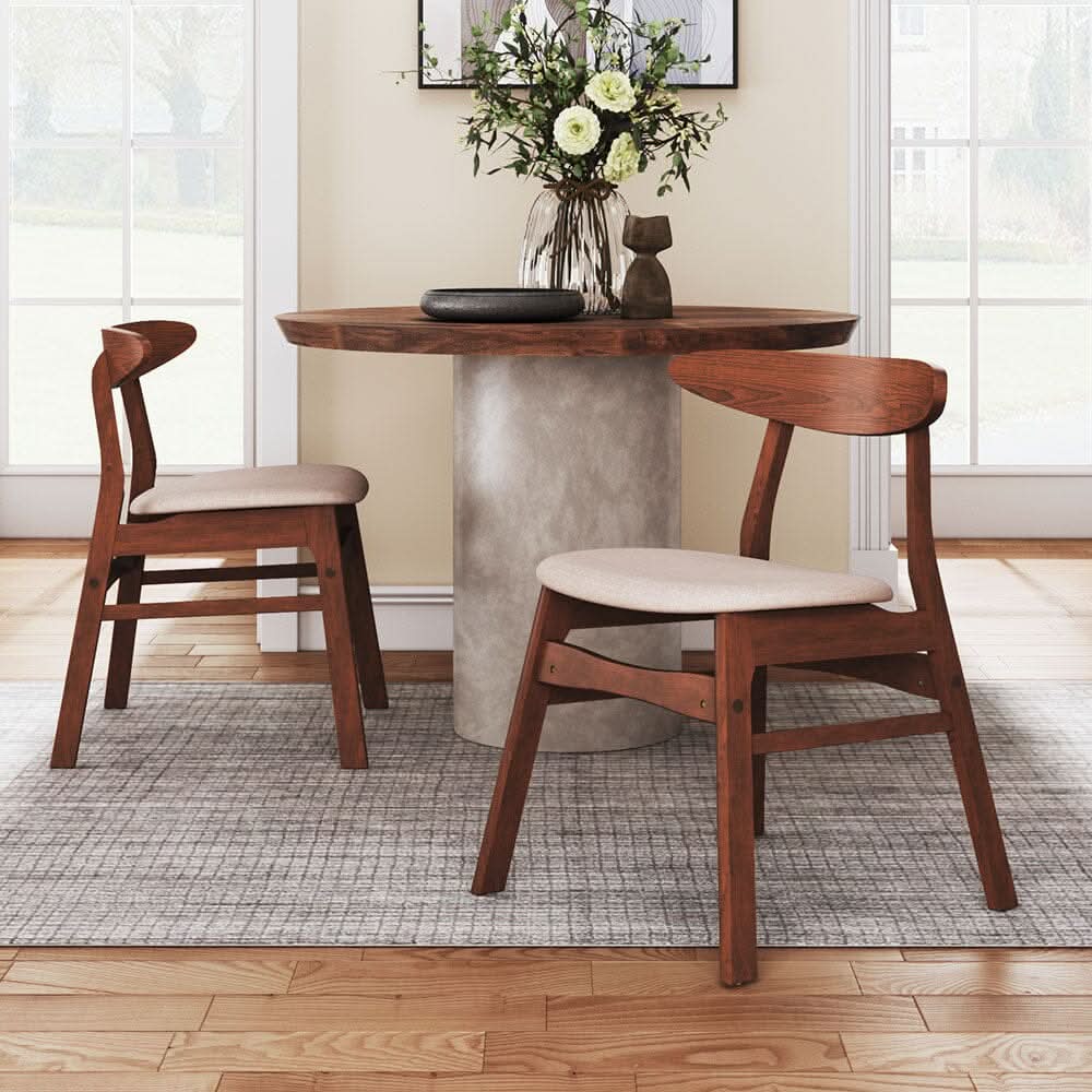 Linen Upholstered Wooden Dining Chair with Curved Backrest
