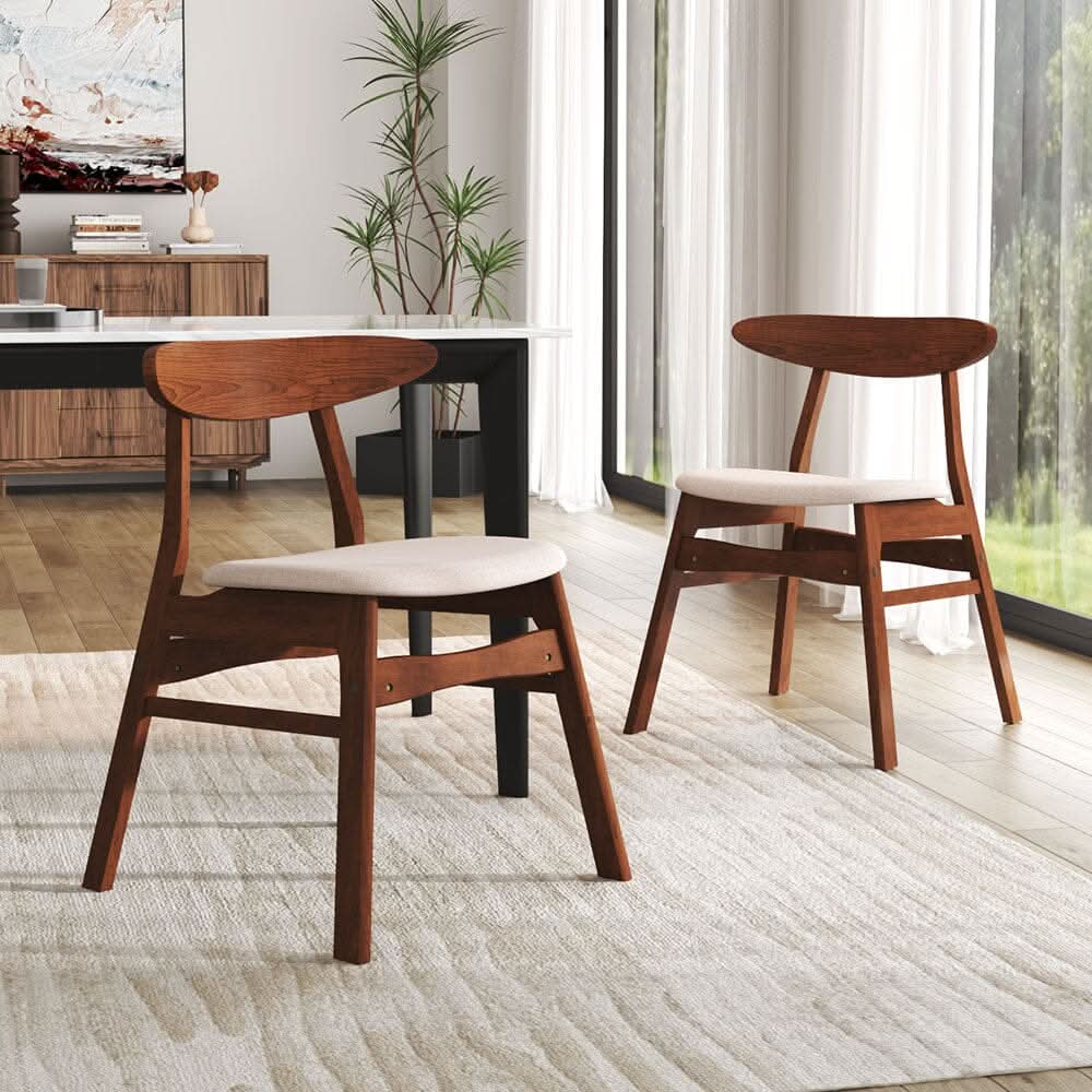 Linen Upholstered Wooden Dining Chair with Curved Backrest