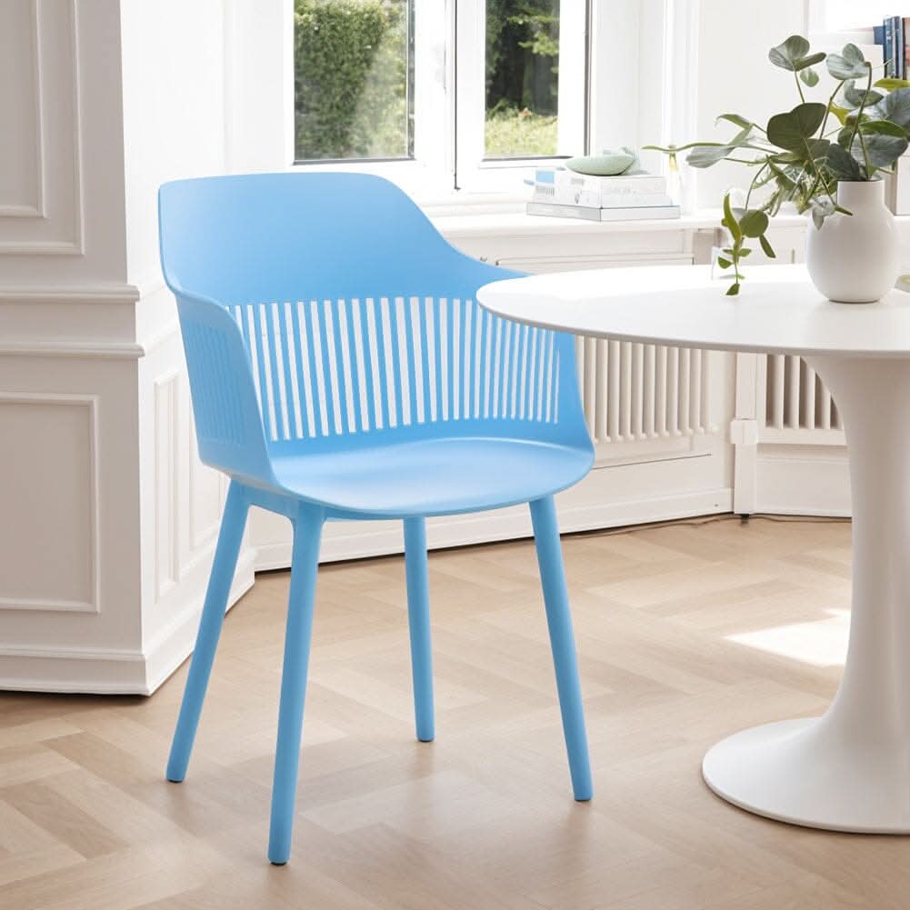 Vibrant Blue Plastic Chair, Set of Four, Durable and Lightweight