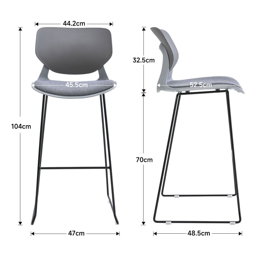 Modern Gray Plastic Bar Stools with Black Painted Legs, Set of Two