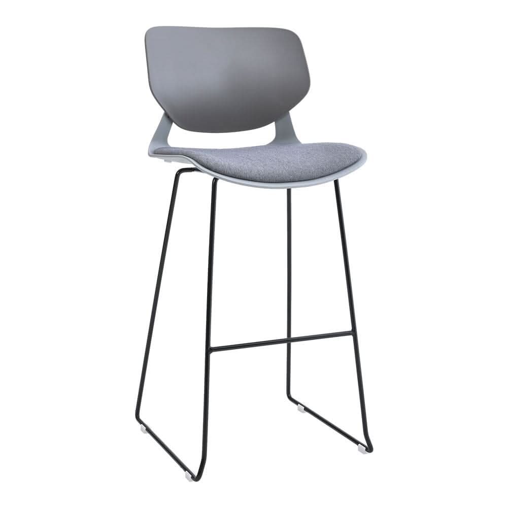 Modern Gray Plastic Bar Stools with Black Painted Legs, Set of Two