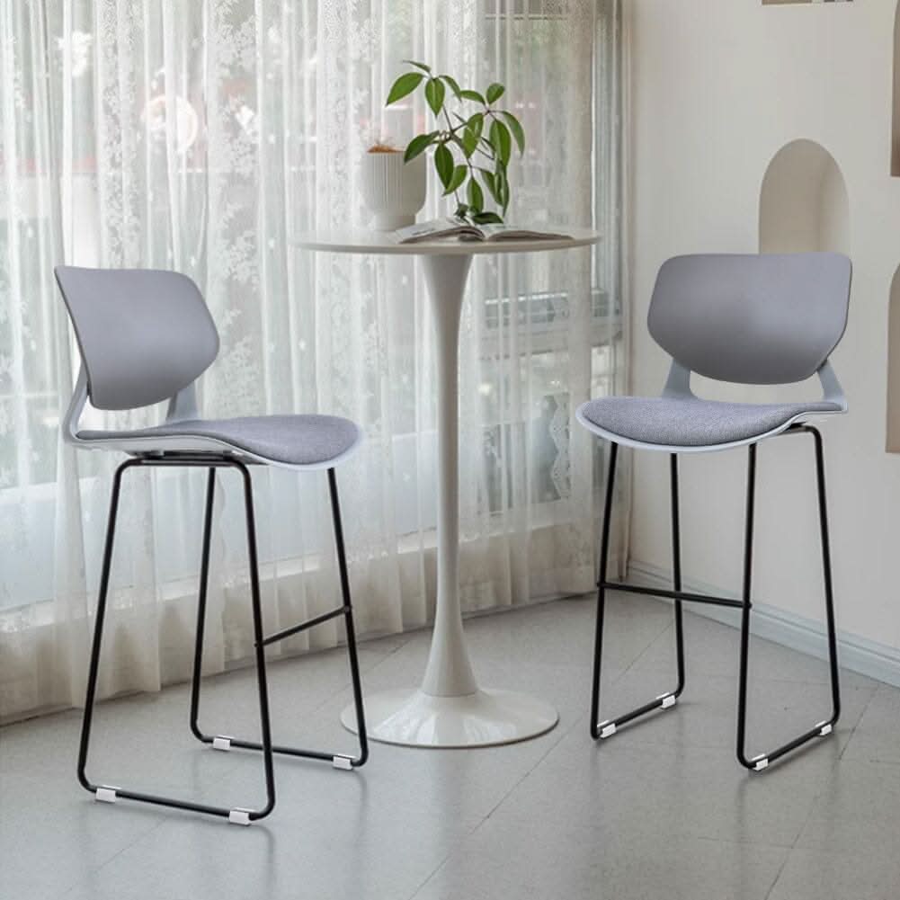 Modern Gray Plastic Bar Stools with Black Painted Legs, Set of Two